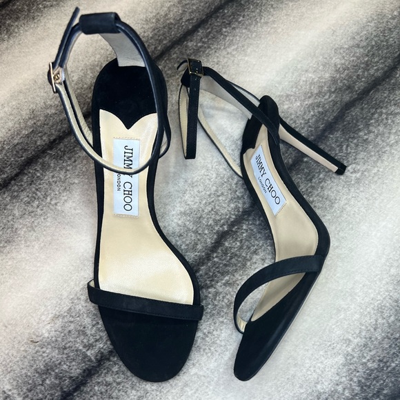 { Jimmy Choo } Minny 85 mm Black Suede Sandals Heels - Picture 2 of 12